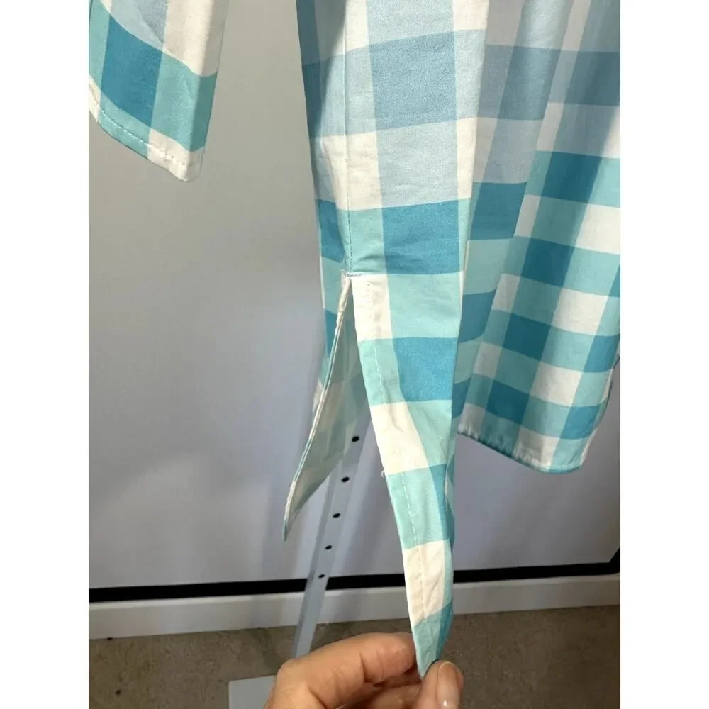 MING WANG Women's Two Piece Gingham Cotton Poplin Skirt Set Blue/Tan Size Small